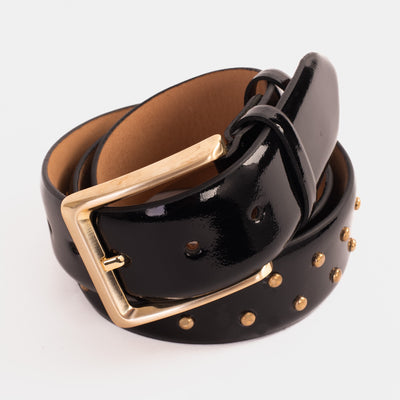 Vinci Leather The Jupiter Black Patent Spike Leather Belt – product view 5
