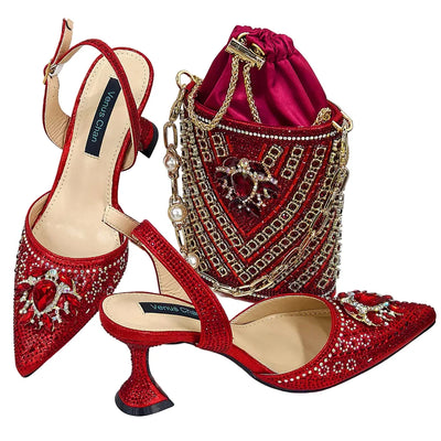 Women Shoes and Bag Set With Rhinestone Handbag EDTR54