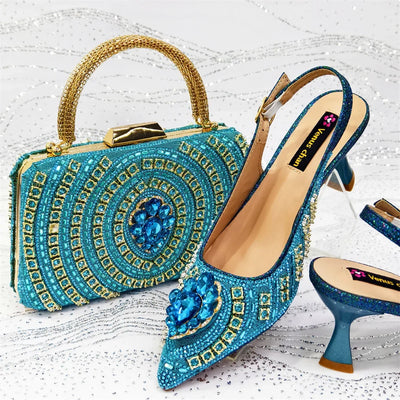 Italian Butter-fly Design Wedding Shoes with Bag Set EDS59