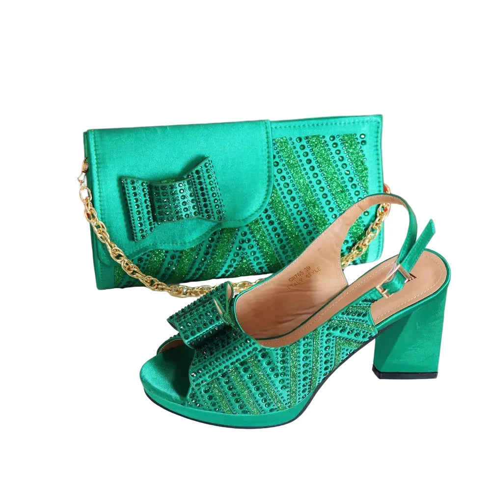 Super Heels Peep Toe Ladies Shoes with Bag Set