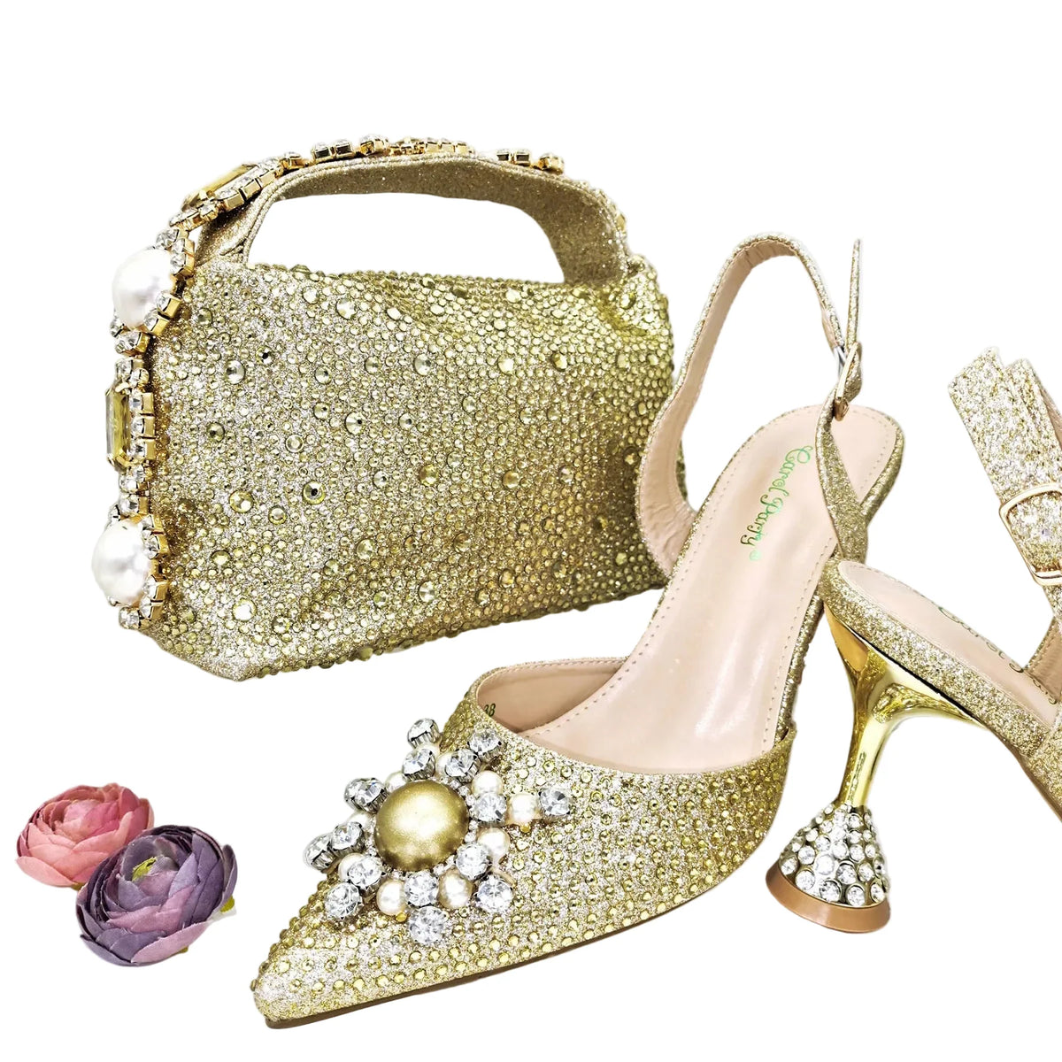 Women's Shoes and Bag Set with Shinning Crystal EDL435 – product view 2