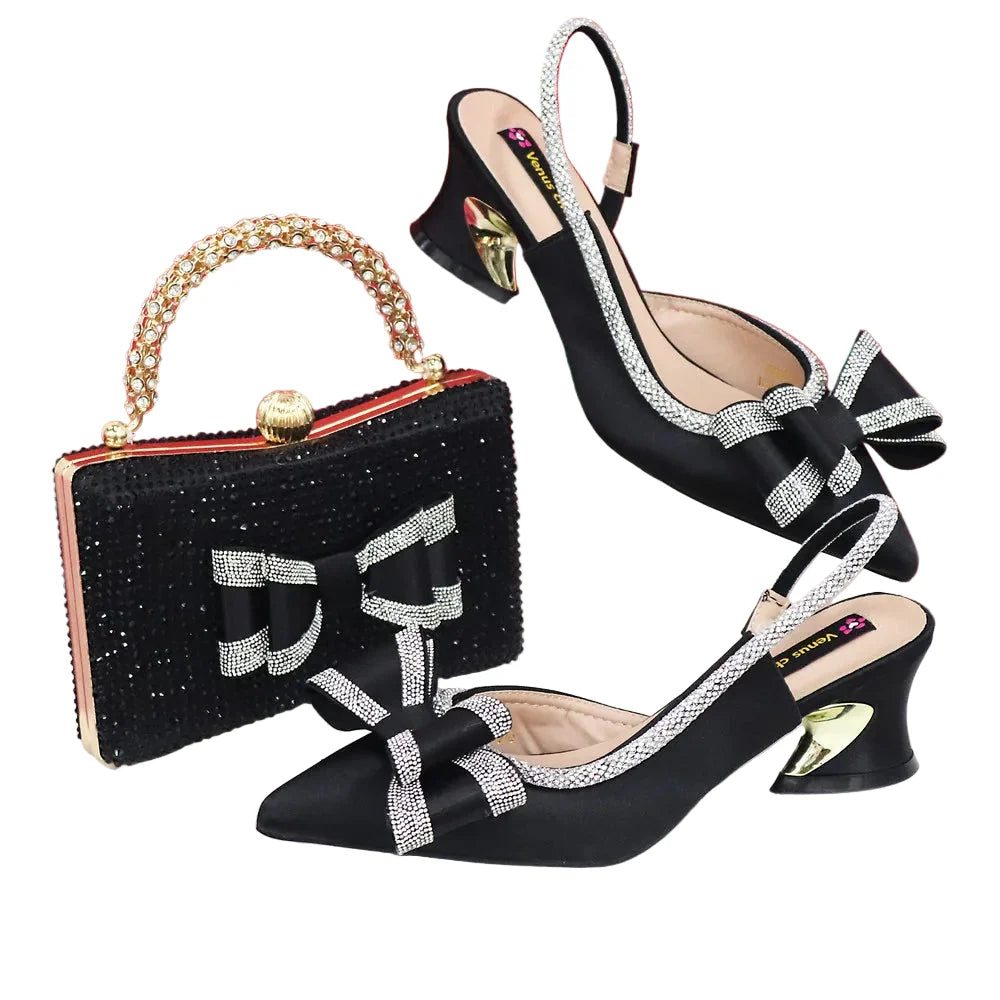 Med Heel Shoes for Women Italian Design Shoes and Bag Set ED1130 – product view 5