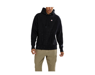 Champion C Life Reverse Weave Paint Splatter Men's Hoodie — Black