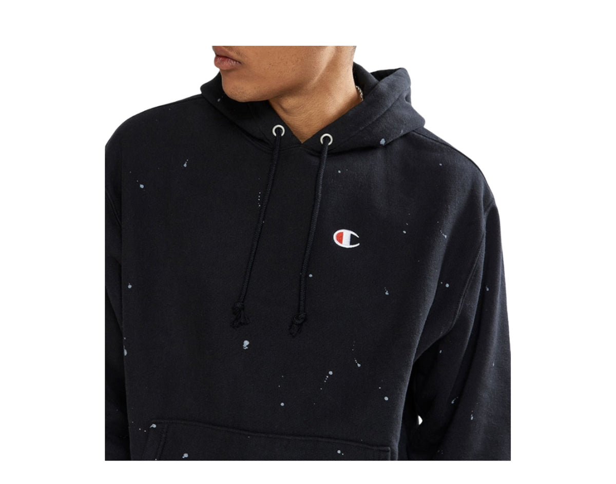 Champion C Life Reverse Weave Paint Splatter Men's Hoodie — Black