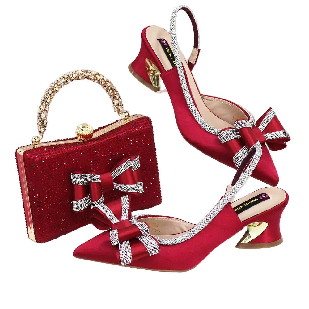 Med Heel Shoes for Women Italian Design Shoes and Bag Set ED1130 – product view 9