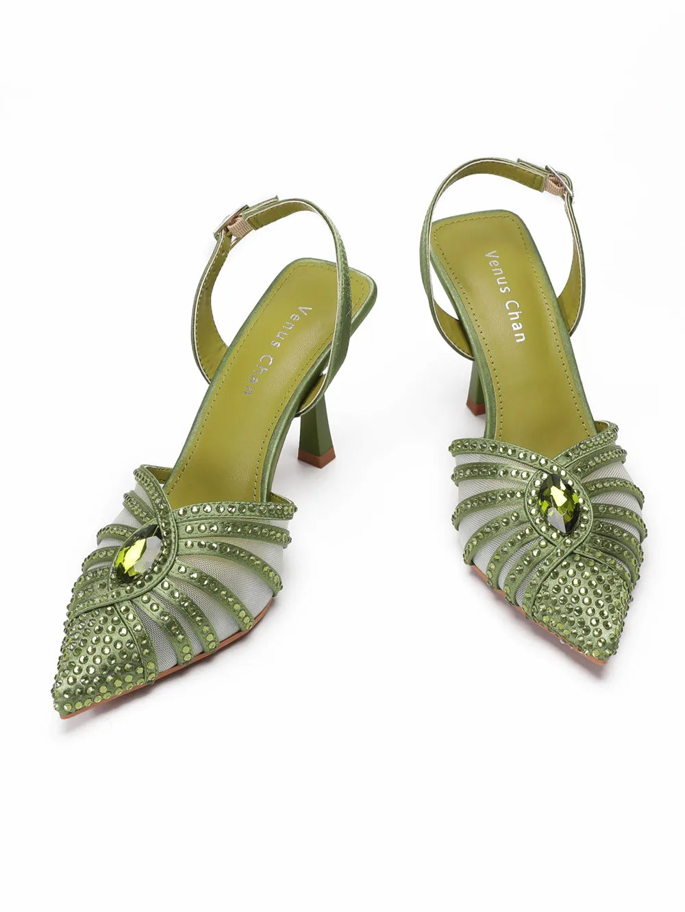 Women's Green Heels and Rhinestone Handbag Set GTR54 – product view 3