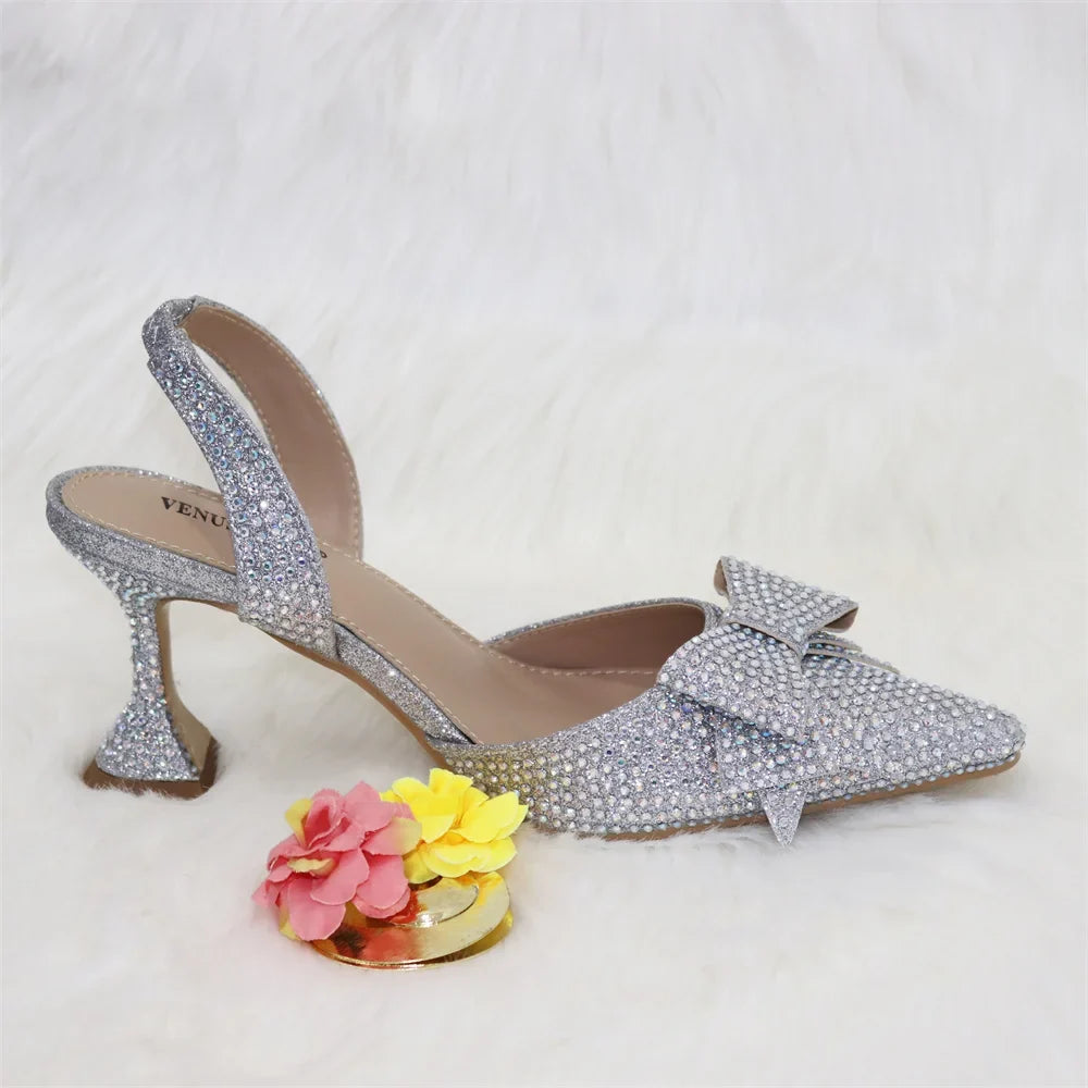 New Silver Versatile Party Ladies Shoes And Bag Set – product view 3