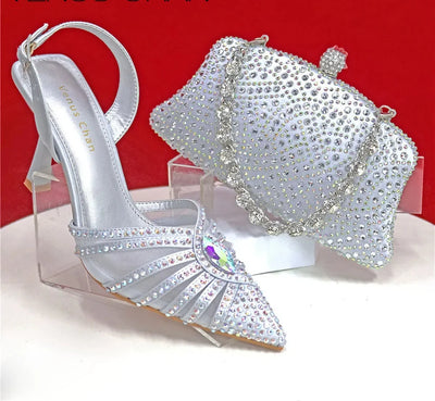 Women's Green Heels and Rhinestone Handbag Set GTR54