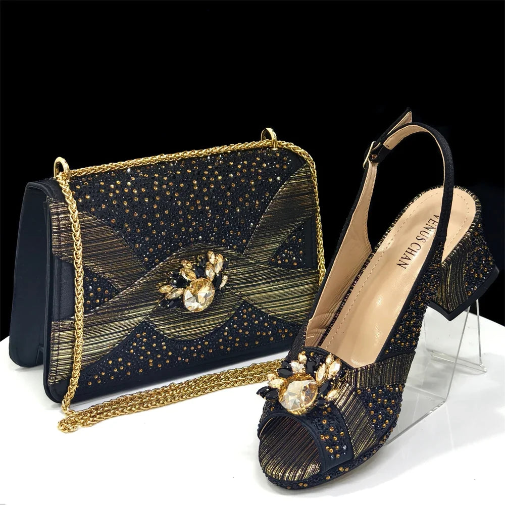 Elegant Women's Peep-Toe Heels and Matching Bag Set EDS41 – product view 6