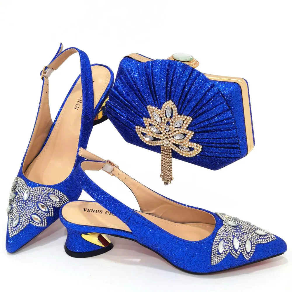 Women's Silver Mid Heels Frosted Crystal Shoes And Bag Set – product view 10