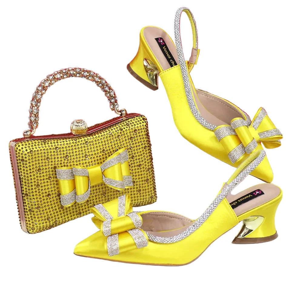 Med Heel Shoes for Women Italian Design Shoes and Bag Set ED1130 – product view 8