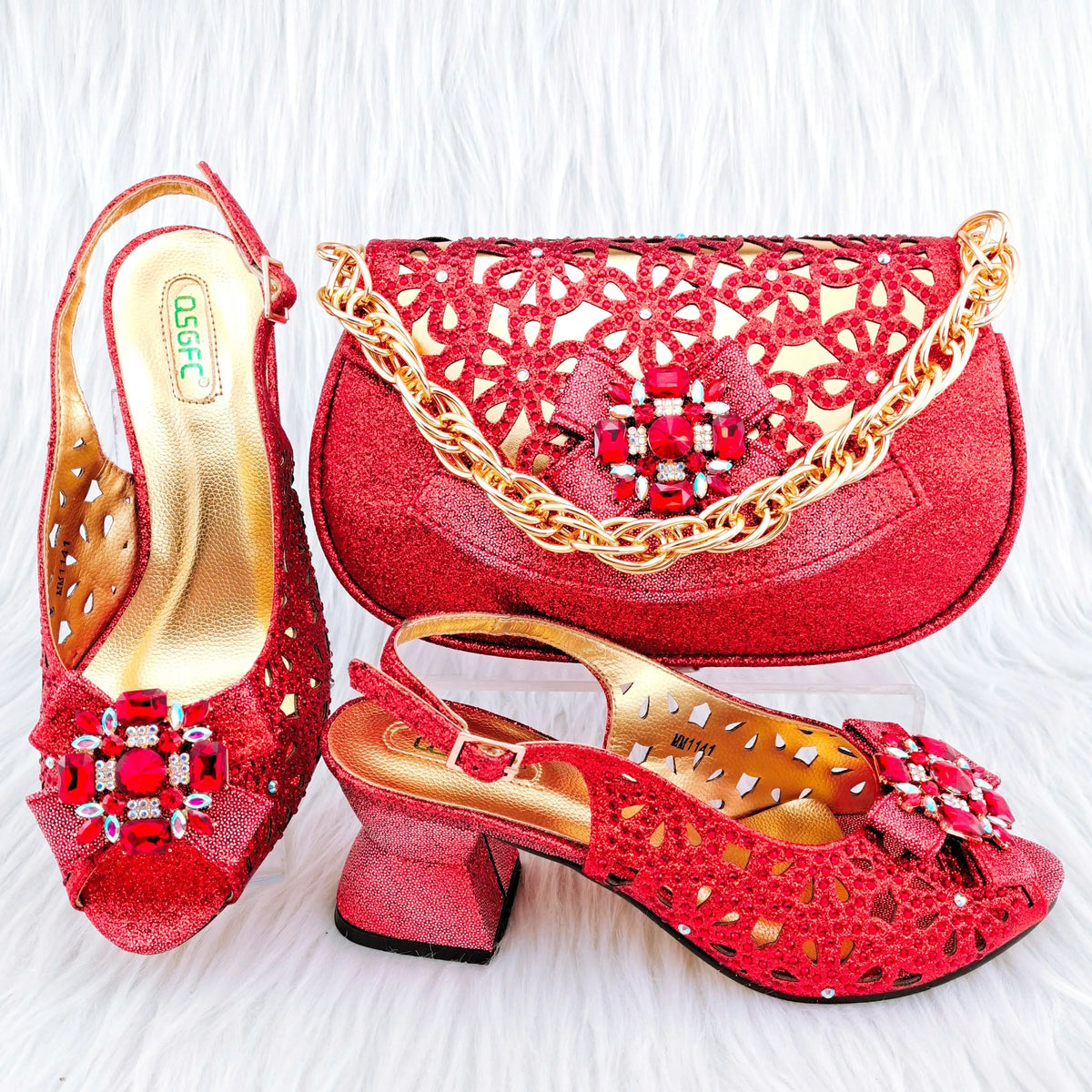EdleessFashion  African Wedding Shoes and Bag Set HGY1-46 – product view 1