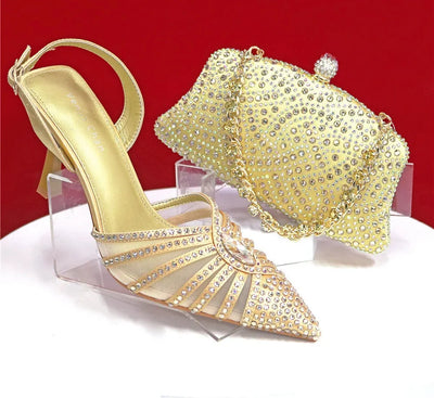 Women's Green Heels and Rhinestone Handbag Set GTR54