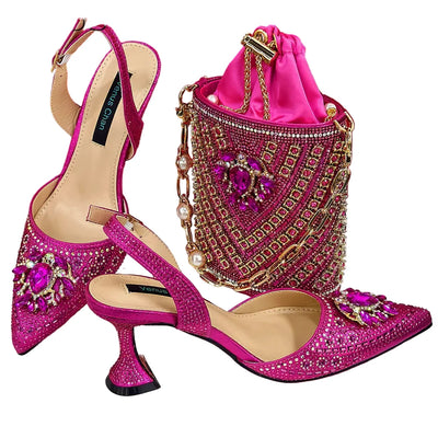 Women Shoes and Bag Set With Rhinestone Handbag EDTR54