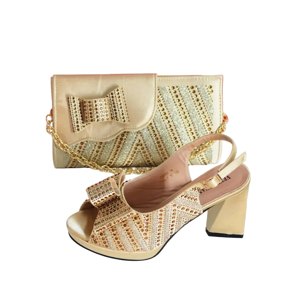 Super Heels Peep Toe Ladies Shoes with Bag Set