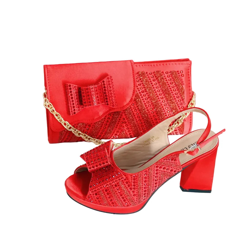 Super Heels Peep Toe Ladies Shoes with Bag Set