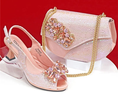 Elegant Rhinestone High-Heels Shoes & Handbag Set NMG54