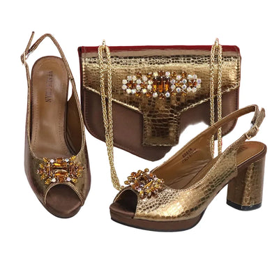 Open Toe Women Heels Shoes And Bag Set GRT543