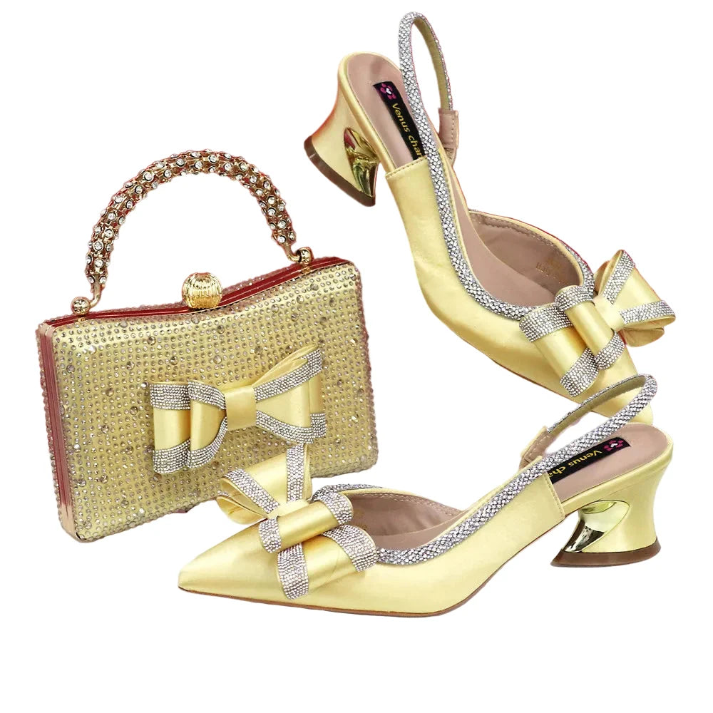Med Heel Shoes for Women Italian Design Shoes and Bag Set ED1130 – product view 4