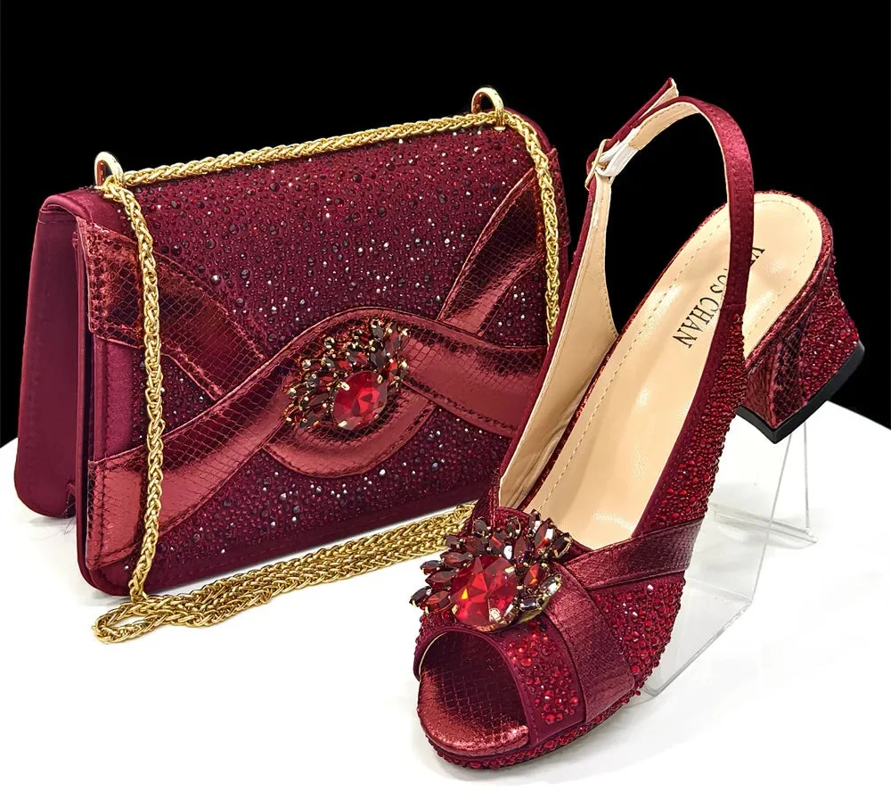 Elegant Women's Peep-Toe Heels and Matching Bag Set EDS41 – product view 2