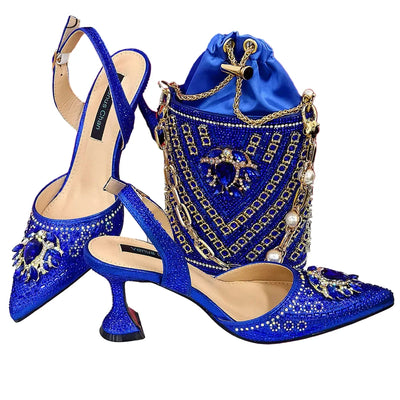 Women Shoes and Bag Set With Rhinestone Handbag EDTR54