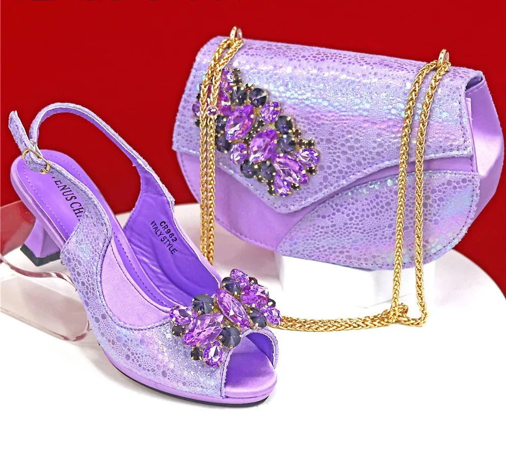 Elegant Rhinestone High-Heels Shoes & Handbag Set NMG54 – product view 4