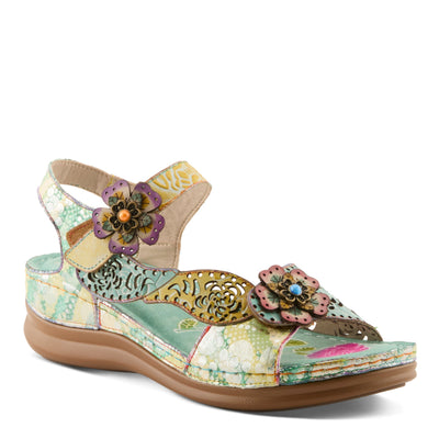 L'Artiste L'ARTISTE SCRIPT SANDALS sandal in tan multi with handcrafted leather design