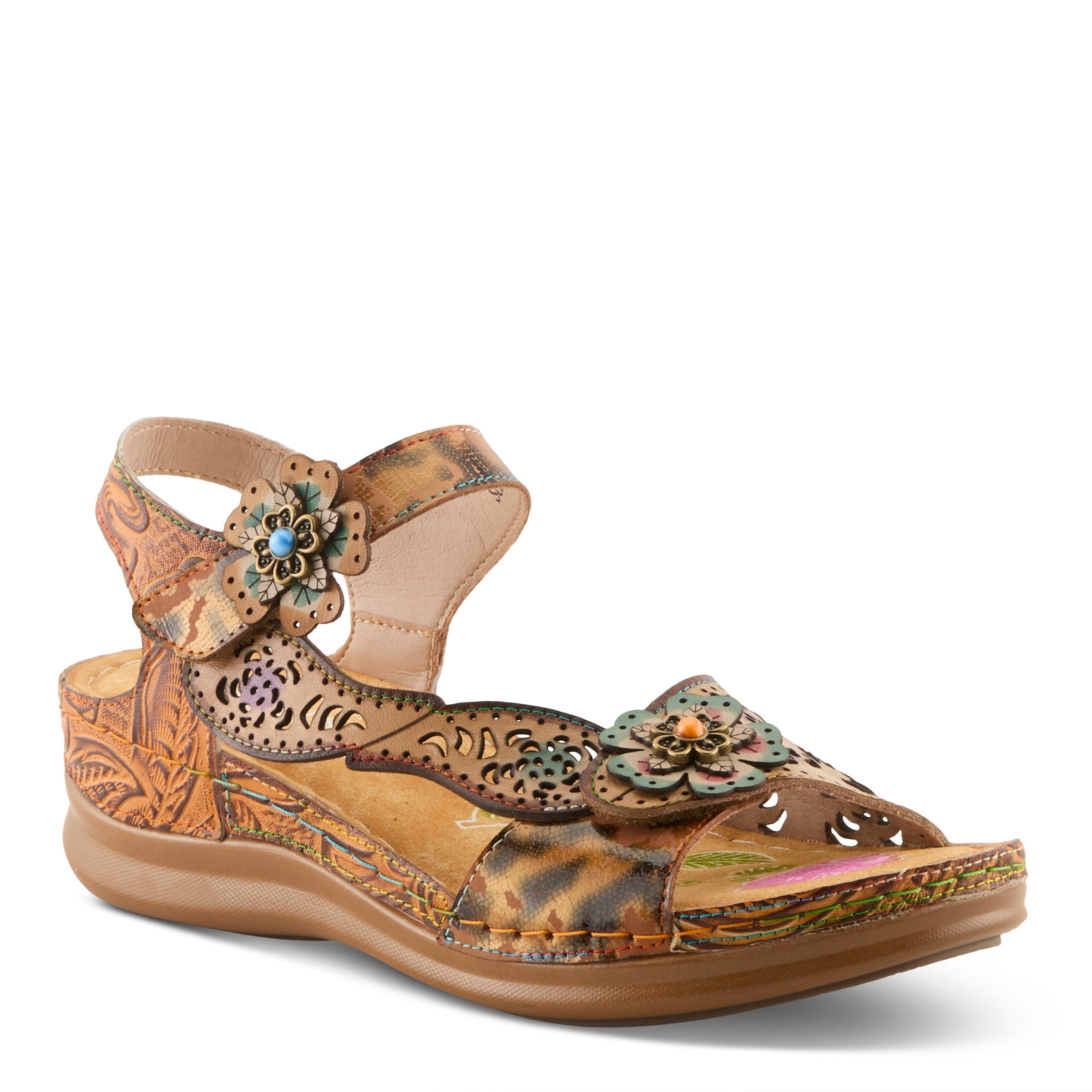 L'Artiste L'ARTISTE SCRIPT SANDALS sandal in blue multi with handcrafted leather design