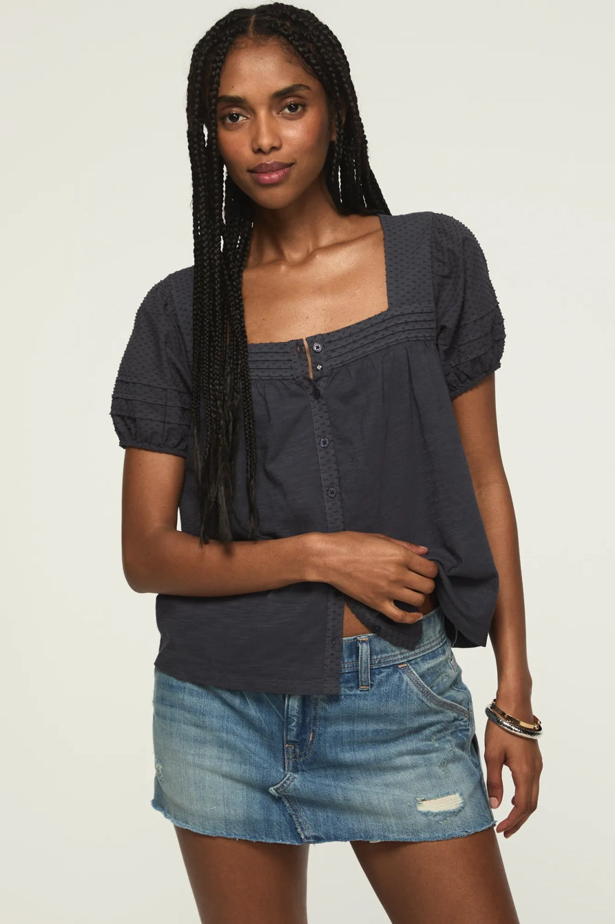 [147172-300] WOMENS LUCKY BRAND SHORT SLEEVE SQUARE NECK TOP - INDIA INK – top view