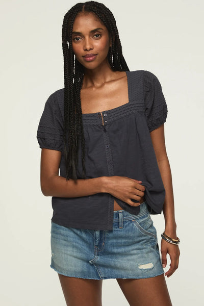 [147172-300] WOMENS LUCKY BRAND SHORT SLEEVE SQUARE NECK TOP - INDIA INK