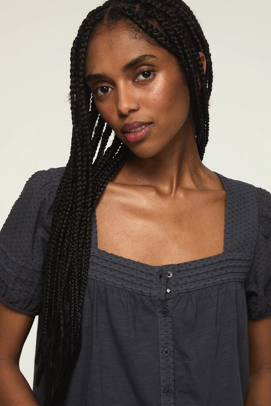 [147172-300] WOMENS LUCKY BRAND SHORT SLEEVE SQUARE NECK TOP - INDIA INK – top view