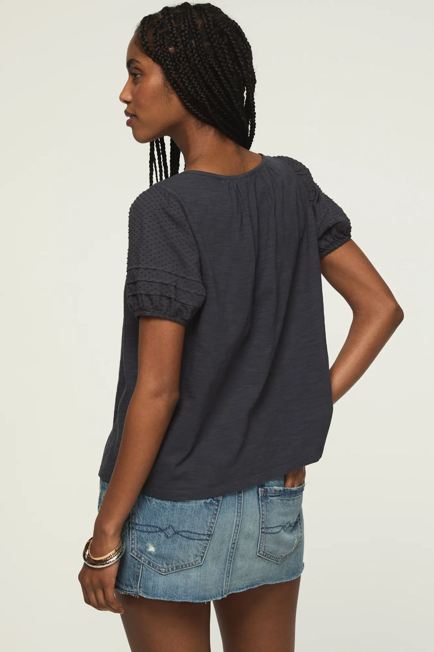 [147172-300] WOMENS LUCKY BRAND SHORT SLEEVE SQUARE NECK TOP - INDIA INK – top view