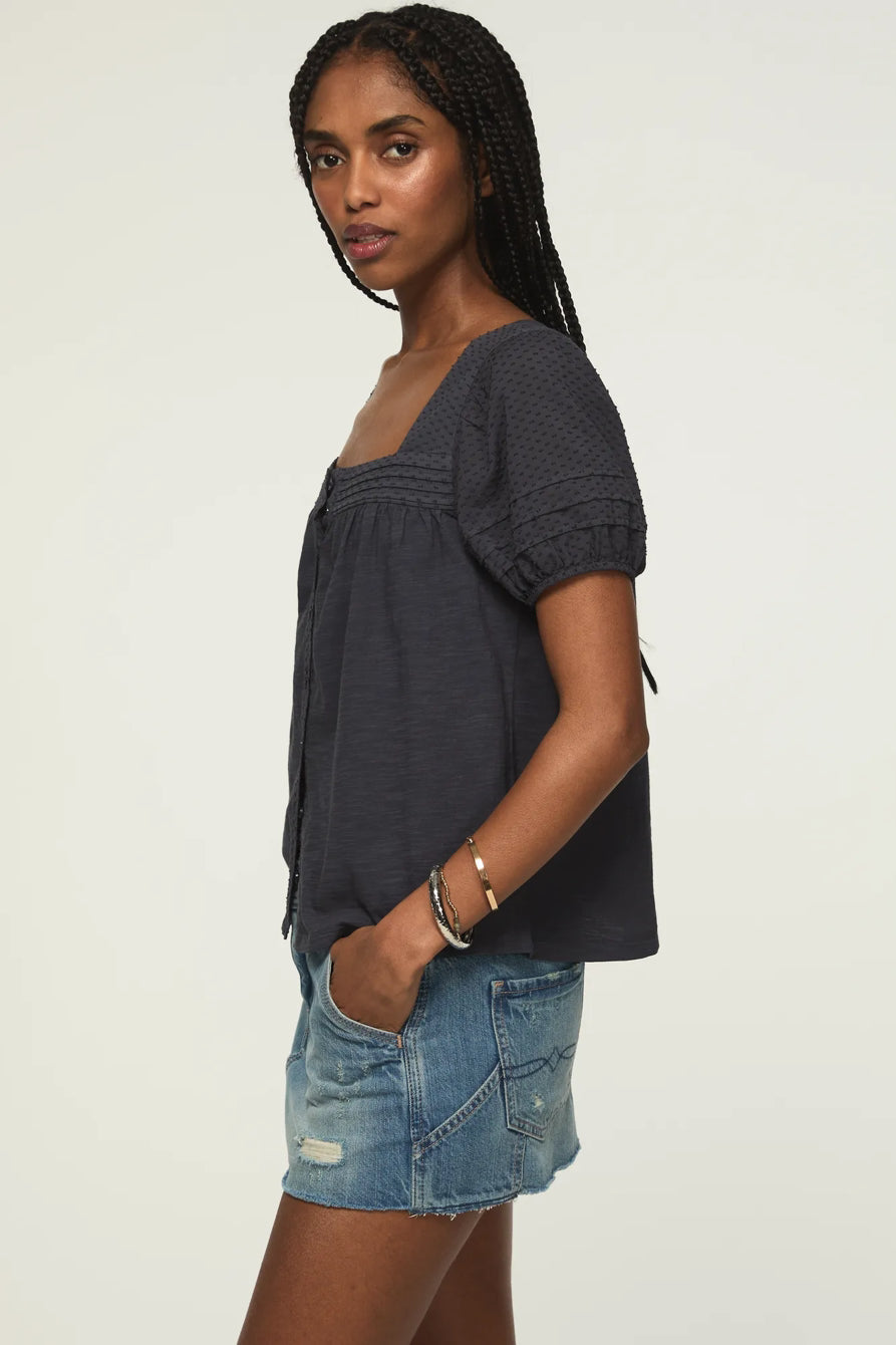 [147172-300] WOMENS LUCKY BRAND SHORT SLEEVE SQUARE NECK TOP - INDIA INK – top view