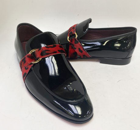 C&E Fashions  C Collection Patent Leather Loafer - Black/Red – product view 2