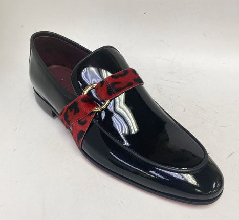 C&E Fashions  C Collection Patent Leather Loafer - Black/Red – product view 1