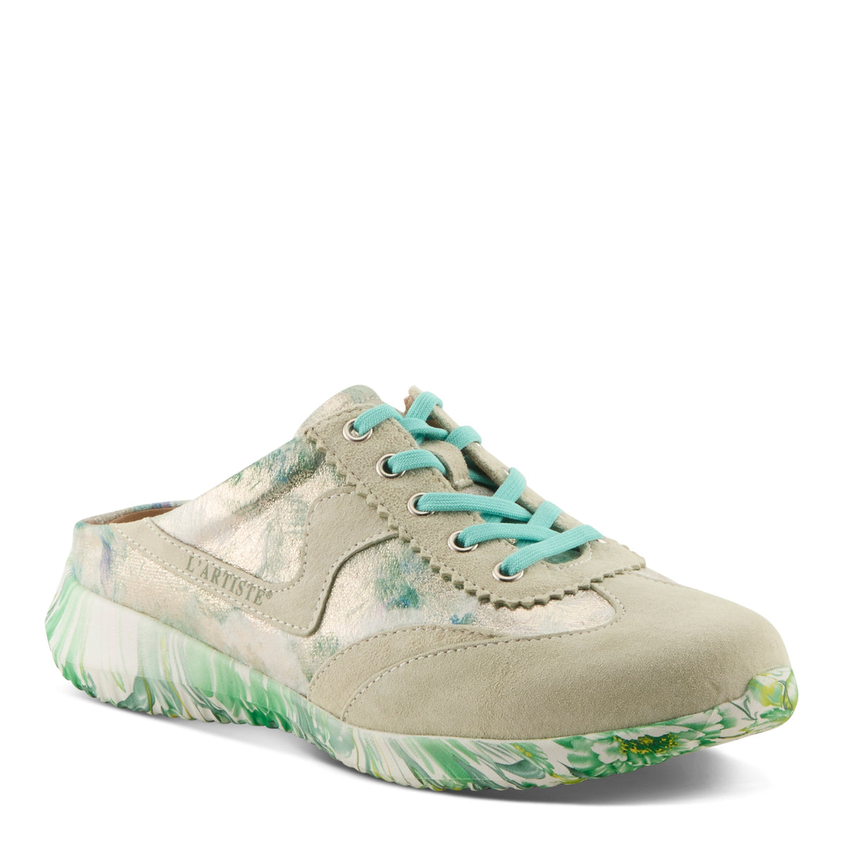 L'Artiste L'ARTISTE STEPINSIDE SNEAKERS shoe in mint green multi with handcrafted leather design