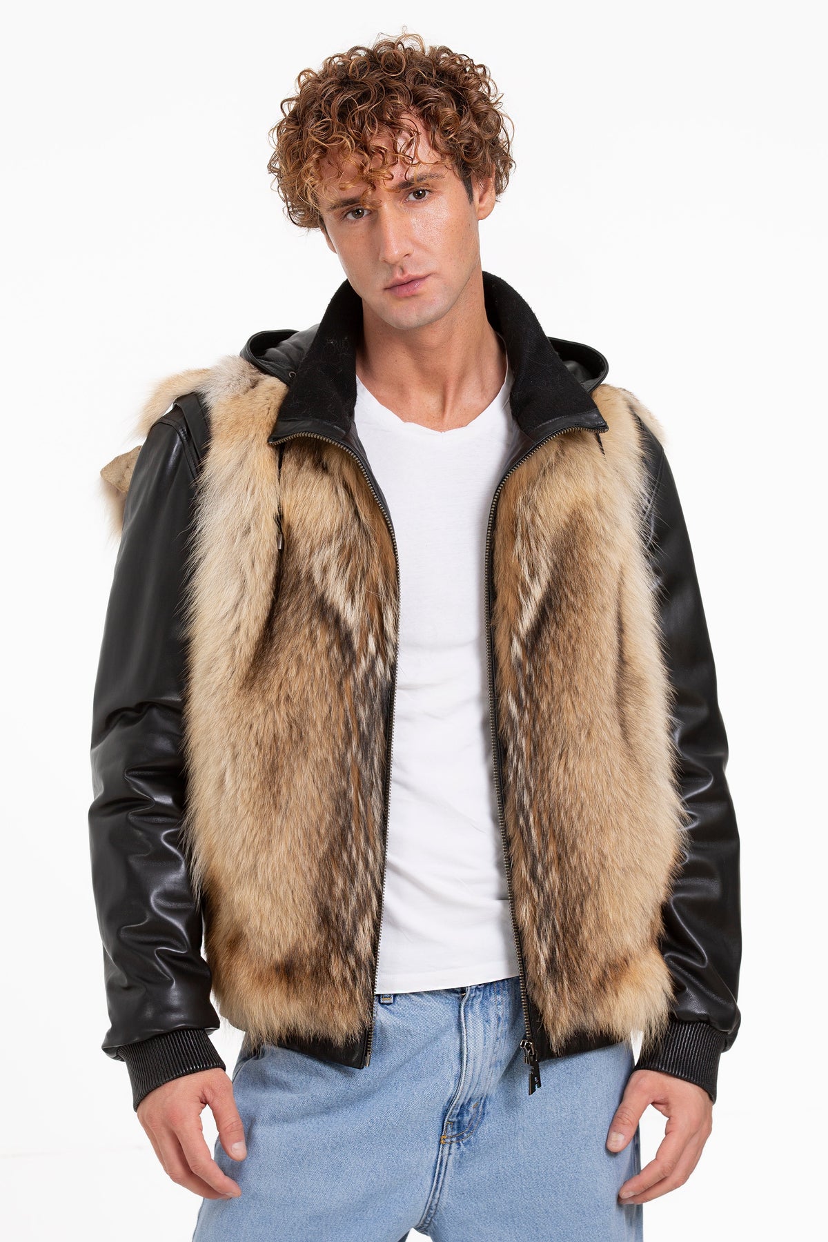 Vinci Leather The Melbourne Pure Wolf Fur Leather Black Men Jacket – product view 4