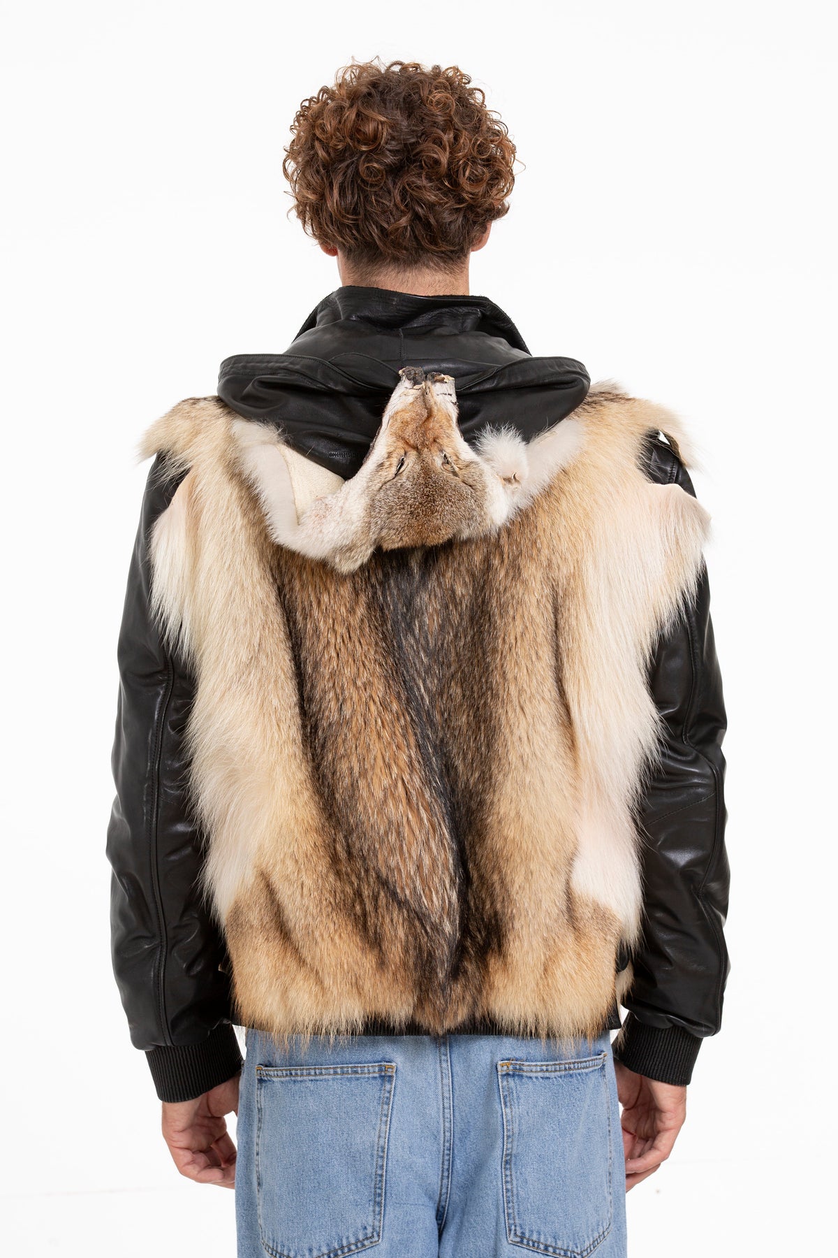 Vinci Leather The Melbourne Pure Wolf Fur Leather Black Men Jacket – product view 9