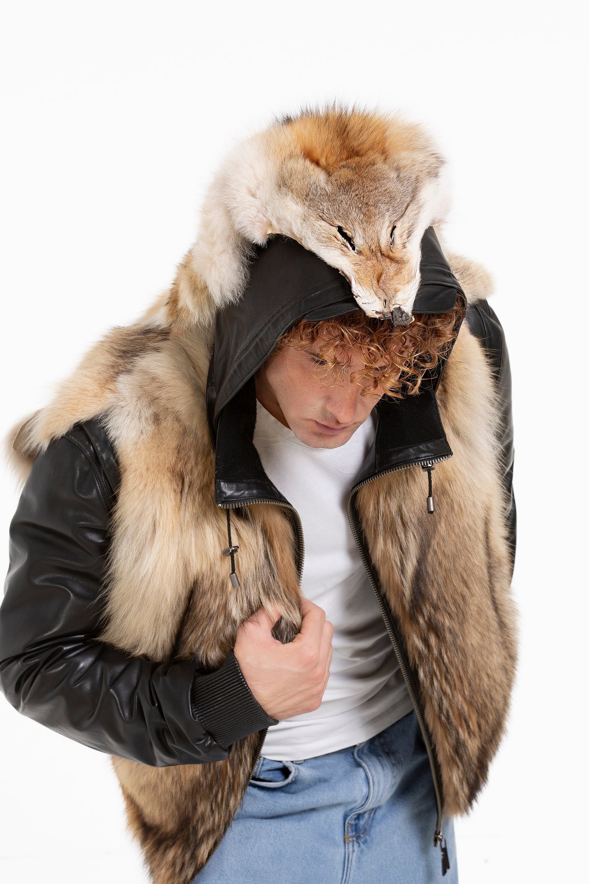 Vinci Leather The Melbourne Pure Wolf Fur Leather Black Men Jacket – product view 1