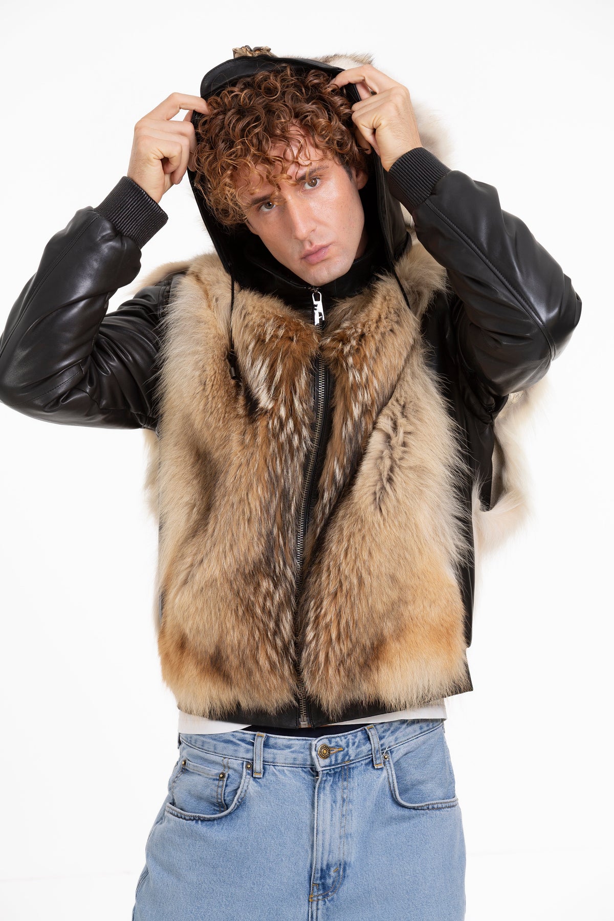 Vinci Leather The Melbourne Pure Wolf Fur Leather Black Men Jacket – product view 13