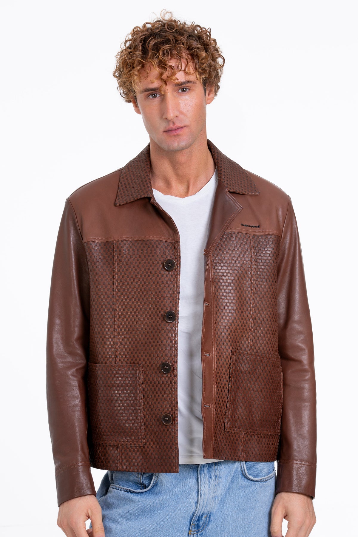 Vinci Leather The Glasgow Tan Handwoven Leather Men Jacket – product view 1