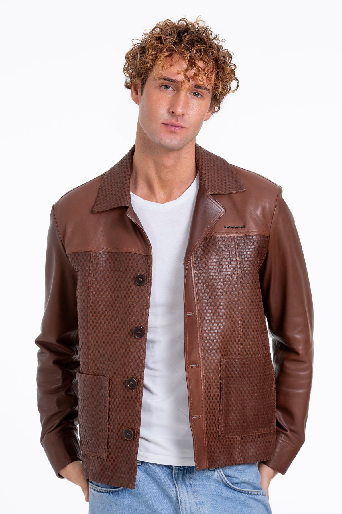 Vinci Leather The Glasgow Tan Handwoven Leather Men Jacket – product view 2