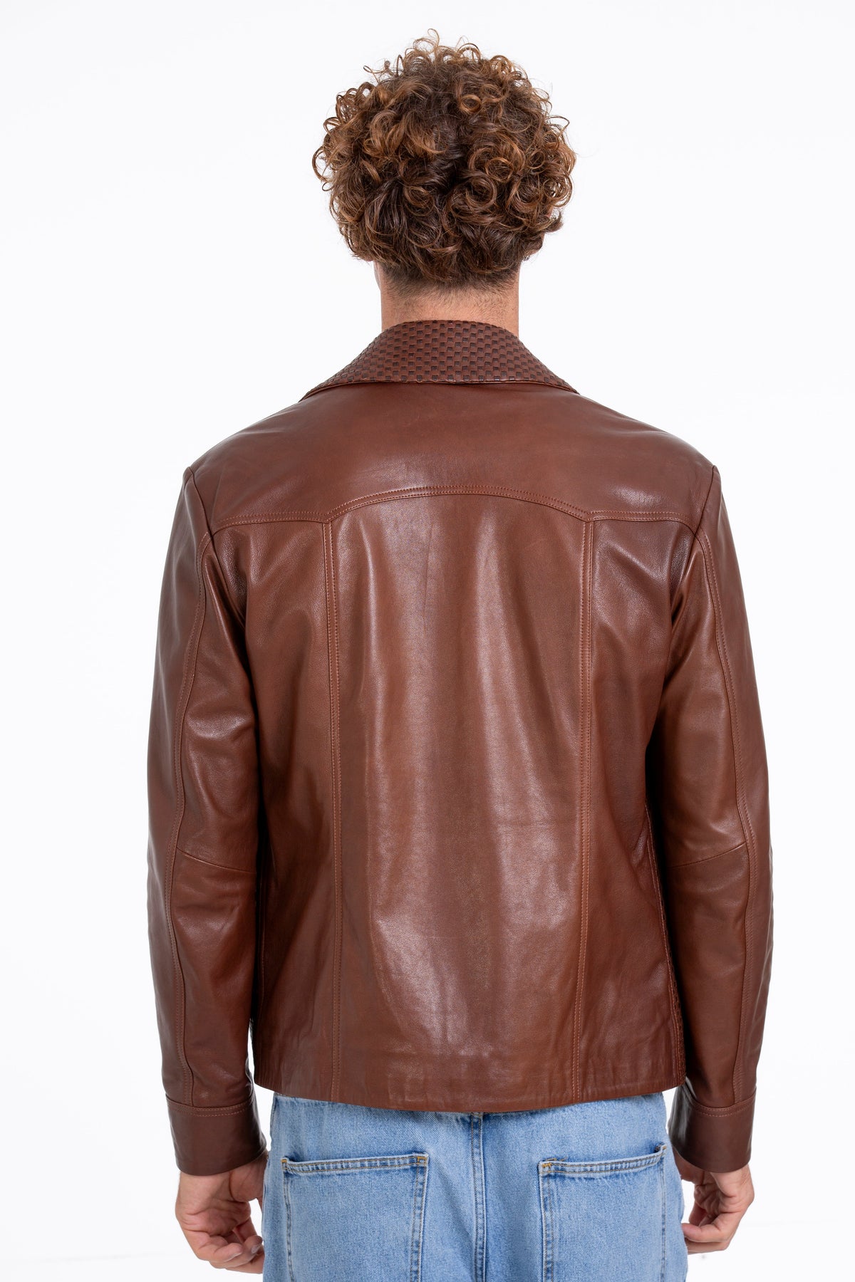 Vinci Leather The Glasgow Tan Handwoven Leather Men Jacket – product view 6