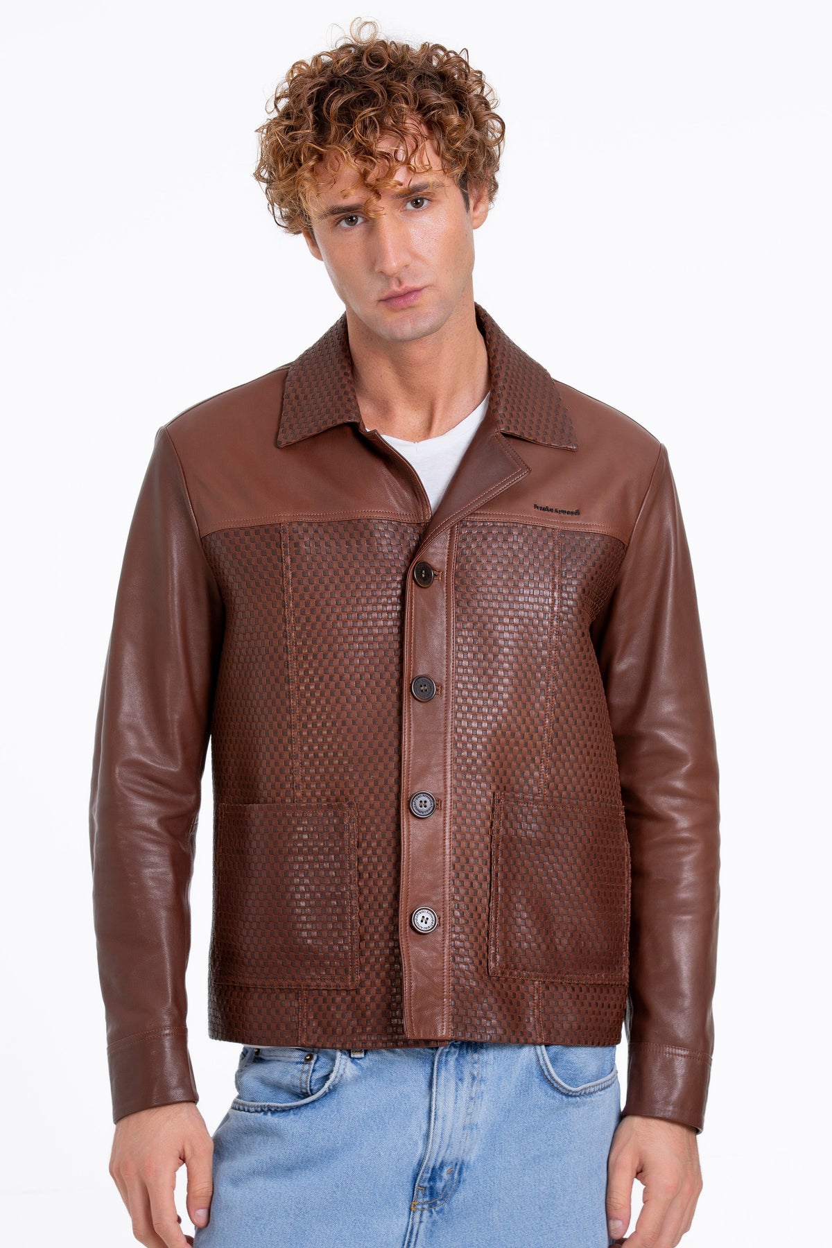 Vinci Leather The Glasgow Tan Handwoven Leather Men Jacket – product view 7