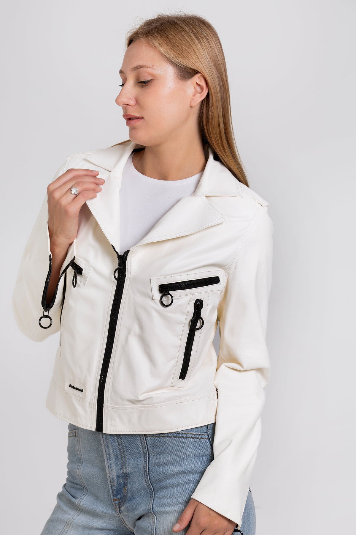 Vinci Leather The Altona Leather White Women Jacket – product view 3