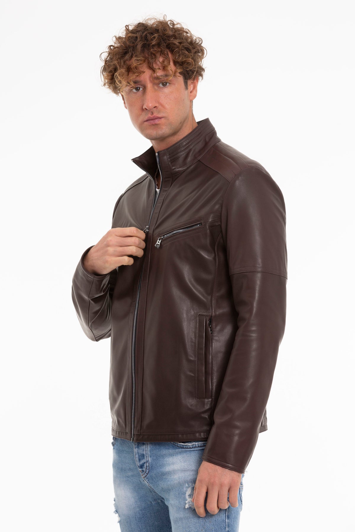Vinci Leather The Alamo Brown Leather Men Jacket – product view 4
