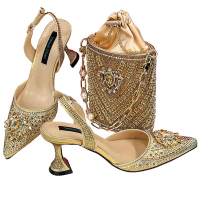 Women Shoes and Bag Set With Rhinestone Handbag EDTR54