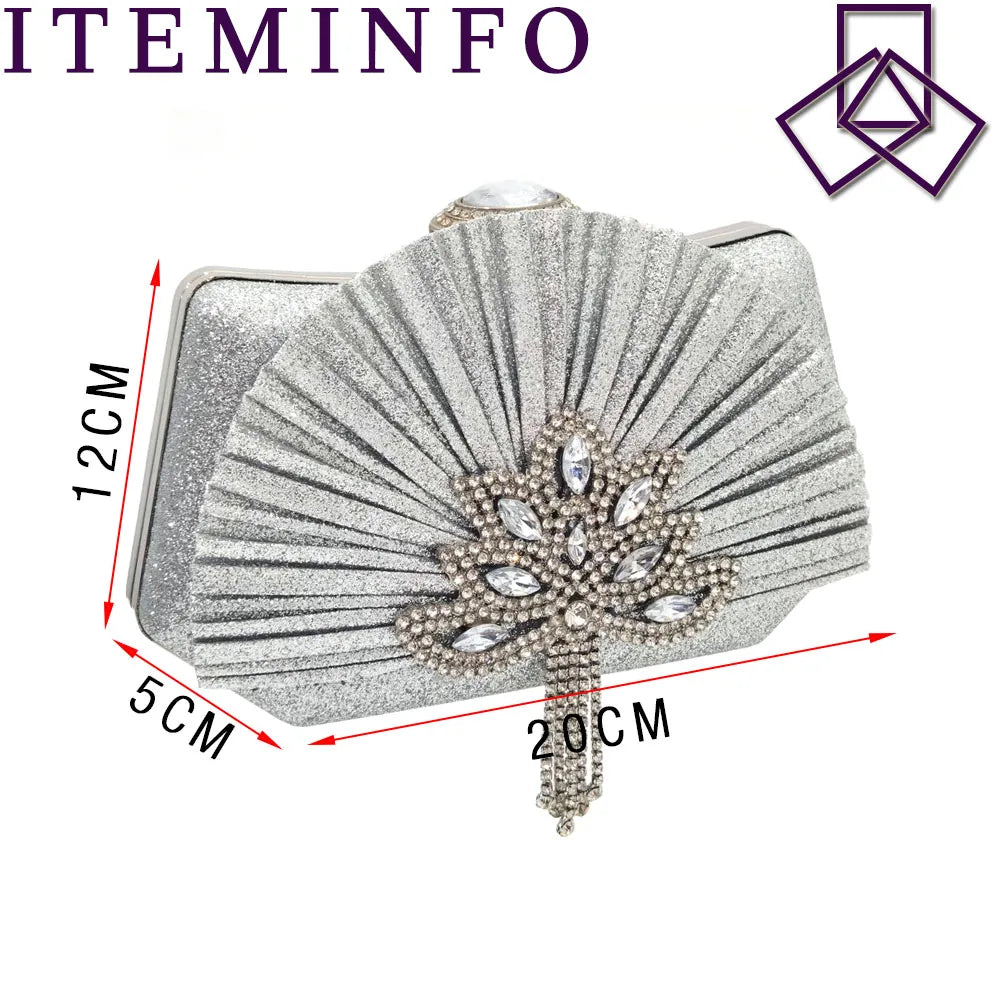 Women's Silver Mid Heels Frosted Crystal Shoes And Bag Set – product view 5