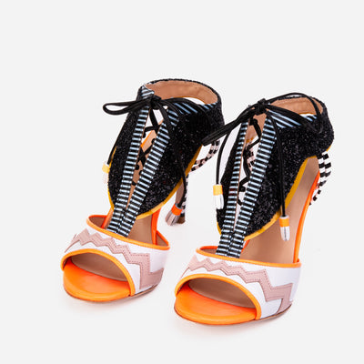 The Santa Amaro Orange Glitter Leather Women Sandal
