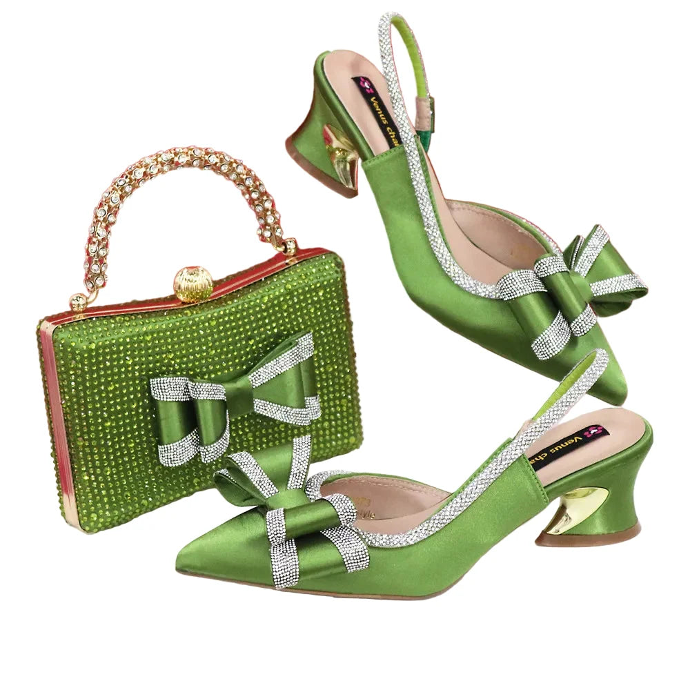 Med Heel Shoes for Women Italian Design Shoes and Bag Set ED1130 – product view 1